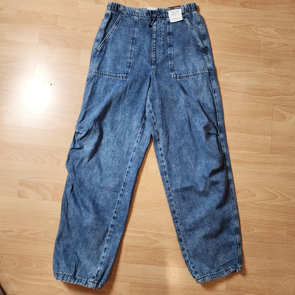 NWT M&S Parachute Jeans Adjustable Toggle Bungee Hem Pull On Stretch Waist Sz 4